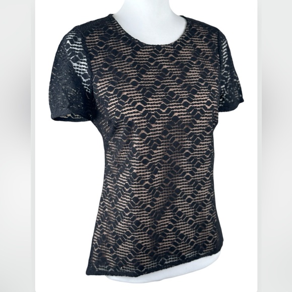 BCBGMaxAzria Black Lace Overlay Cacey Blouse Dressy Top Small - Picture 2 of 9